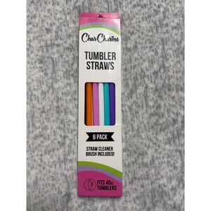 CharCharms Tumbler Straws 6 Pack Multi Color Fits 40oz Tumbler w/‎ Cleaner Brush